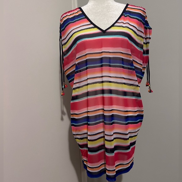 Anne Cole Woman’s Mesh Striped Swimsuit Coverup,V-neck,Multicolor,Size XS/Small - Picture 4 of 12